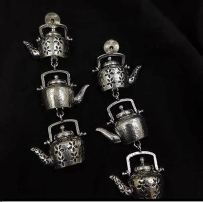 Oxidized Silver Plated Kattle Shape Silver Tone Afghani Style Beautiful Jhumka Earrings