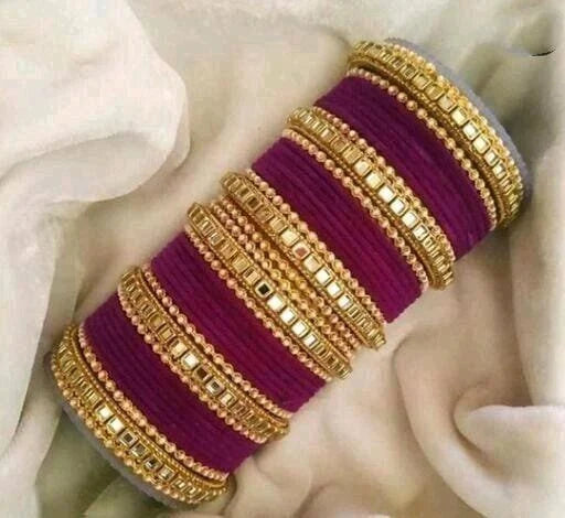 Bridal Punjabi Velvet Kundan Metal Bangles Set For Women & Girls Bridal Set