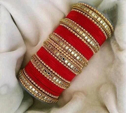 Bridal Punjabi Velvet Kundan Metal Bangles Set For Women & Girls Bridal Set