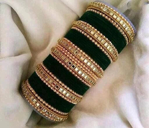 Bridal Punjabi Velvet Kundan Metal Bangles Set For Women & Girls Bridal Set