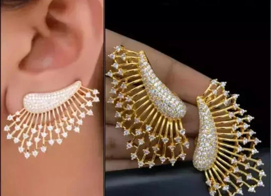 Tiny Gold Finish Leaf Style Half Moon Golden Chandbaliya Kundan Earrings For Women & Girls