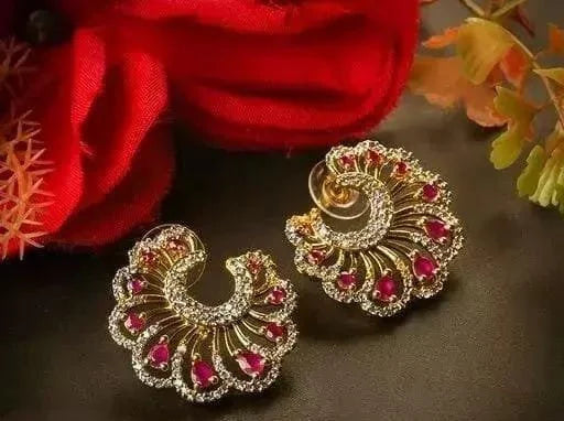 Tiny Fancy Cubic Zirconia Stud Silver Plated Jhumka Earrings For Women & Girls