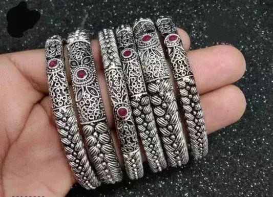 Silver Look Oxidised Boho Afghani Bangles For Women & Girls