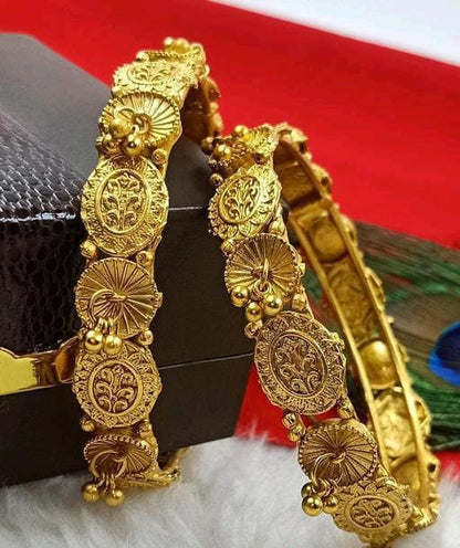 Antique Rajwadi Copper & Gold Matte finish South Indian Temple God Maa Laxmi Bridal Bangles, Gold Plated Bangles, Golden Bangle Hand Jewelry