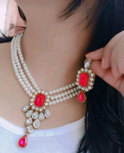 Bollywood Celebrity Style Designer Polki Kundan Dropping Necklace Set, Indian Jewelry, Handmade Necklace Set With Earrings, Gift For Her