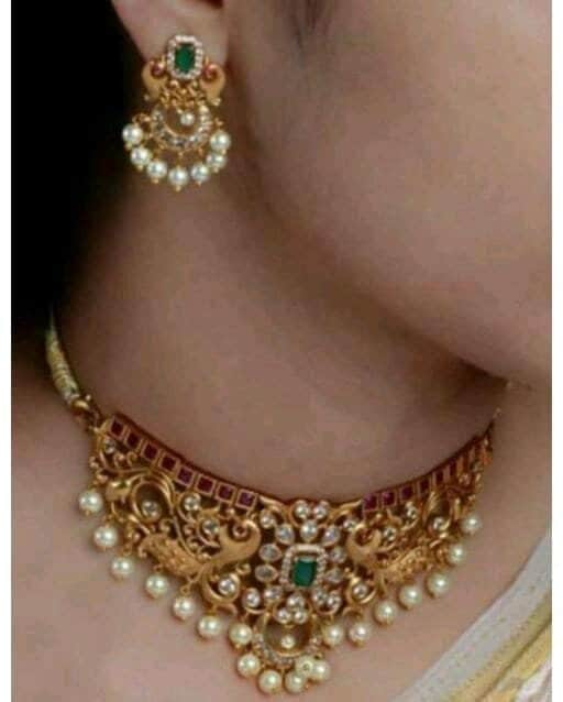 South Indian Gold Platted Matte Finish Laxmi Full Bridal Jewellery Set with Earrings, Traditional Indian Jewelry, Pakistani Jewelry, Gifts