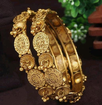 Antique Rajwadi Copper & Gold Matte finish South Indian Temple God Maa Laxmi Bridal Bangles, Gold Plated Bangles, Golden Bangle Hand Jewelry