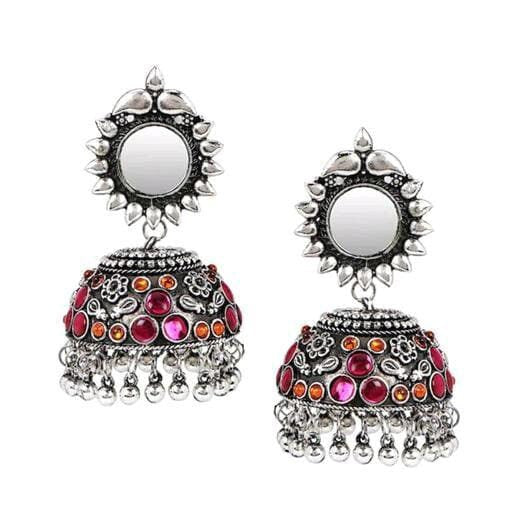 Surya Mirror Silver Earrings, Big Szie Jhumka Chandbaliyan, Gift For Her, Vintage Ghungroo Jhumka Earring, Bareli Jhumka Rajasthani Jhumka