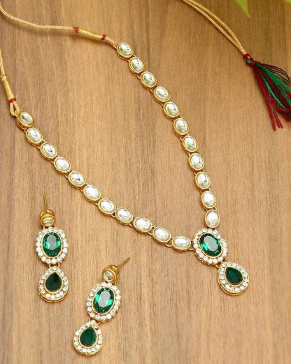 Indian Gren Gold Plated Kundan Studded Jewellery Set, Kundan Emerald Green Gemstone Choker Set, Indian Jewelry, Handmade Jewelry