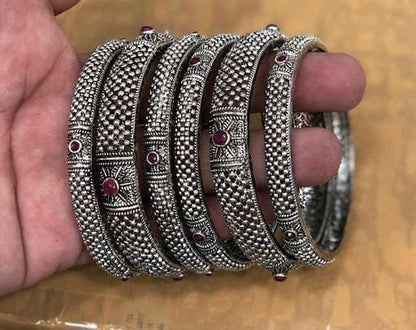 Ethnic Kalamkari 6 Oxidised Silver Bangles Set, Hand Chudiya, Indian Jewelry, Silver Bangles, Indian Bangles, Bracelet Set, Hand Accessories