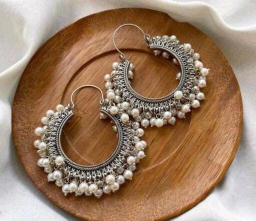 Ghungru Pearls Hoop Earrings, Long Indian Hoop Chandbaliyan, Gift For Her, Vintage Ghungroo Jhumki Earring, Bareli Jhumka Rajasthani Jhumka