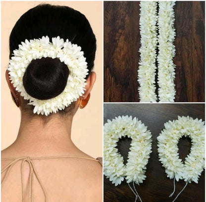 Artificial Mogra Jasmine Gajra Hair Scrunchie( Pack Of 2), Wedding Gajra Bun Holder, Gajra Hand band, Wedding Favors, Mogra Hair Accessories