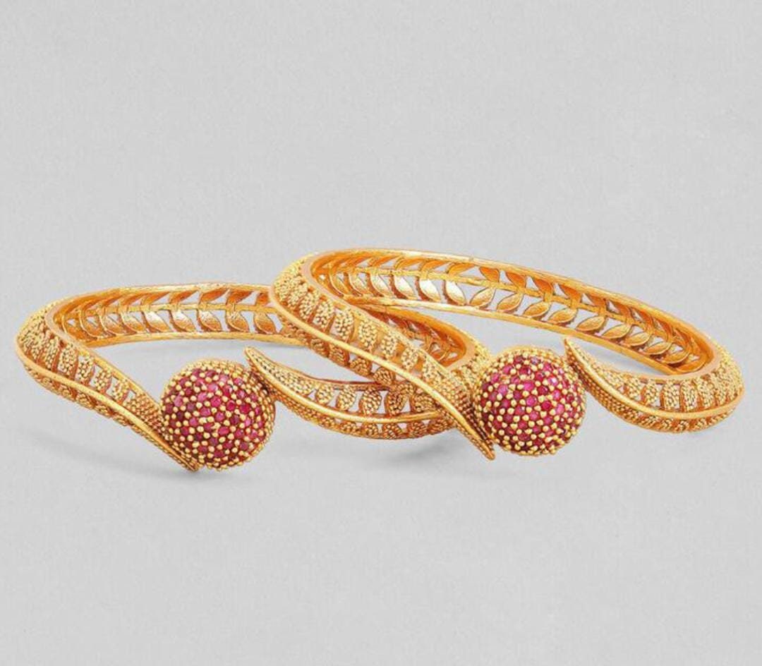 Cubic Zirconia Red Gold Stone Statement Party Look Artificial Kada Bracelet Set, Jaipuri Bangles, Kadali Hand Accessories, Indian Jewelry