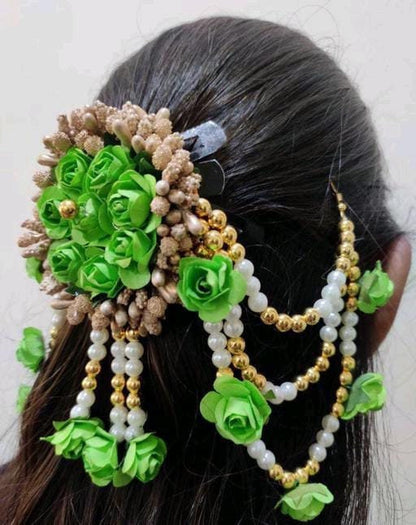 Artificial Mogra Roses Pearls Gajra Hair Juda Chain, Wedding Gajra Bun Holder, Gajra Hand band, Wedding Favors, Mogra Hand Hair Scrunchies