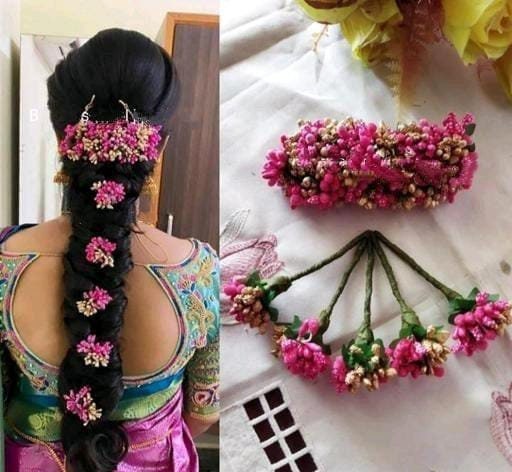 Artificial Flower Floral Gajra Veni Jewelry Clips Pins Brooch Hair Band Accessories, Hair Bun Holder Set, Bridal Long Hair Decoration, Juda