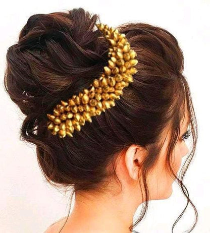 South Indian Jasmine Golden Metal Bride Gajra, Wedding Gajra Bun Holder, Gajra Hand band, Wedding Favors, Mogra Hand Hair Accessories