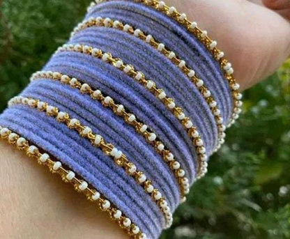 Indian Velvet Bangles With Pearls Beaded Bangle Combo, Designer Metal Moti Bangles Set, Velvet Chudiya, Hand Accessories, Moti Bangles Set