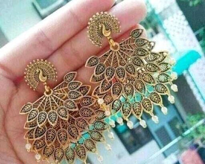 Handmade Peacock Earrings, Drop Dome Long Indian Jhumki, Chandbaliyan, Gift For Her, Vintage Jhumki Earring, Bareli Jhumka Rajasthani Jhumka