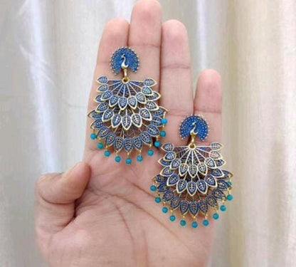 Handmade Peacock Earrings, Drop Dome Long Indian Jhumki, Chandbaliyan, Gift For Her, Vintage Jhumki Earring, Bareli Jhumka Rajasthani Jhumka