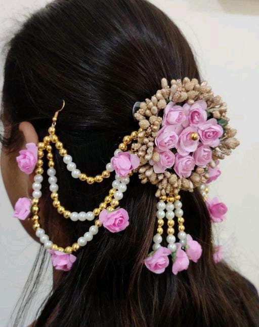 Artificial Mogra Roses Pearls Gajra Hair Juda Chain, Wedding Gajra Bun Holder, Gajra Hand band, Wedding Favors, Mogra Hand Hair Scrunchies