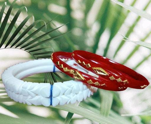 Mokor Mukh Sakha With Soru Gold Binding Pola Bangles, Shakha Pola Bangles, Red White Copper Plated Bangles, Acrylic Bangles, Bangoli Bangles