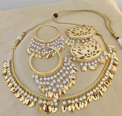 Beautiful Punjabi Jadau Gold Plated And Pearls Jewellery Set, Sangeet Jewellery, Rajputi Wedding Pearls Jewellery Set, Gold Plated Jewelry