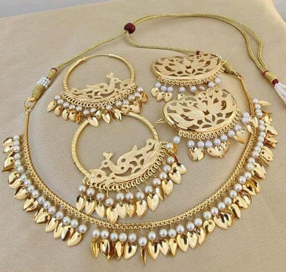 Beautiful Punjabi Jadau Gold Plated And Pearls Jewellery Set, Sangeet Jewellery, Rajputi Wedding Pearls Jewellery Set, Gold Plated Jewelry