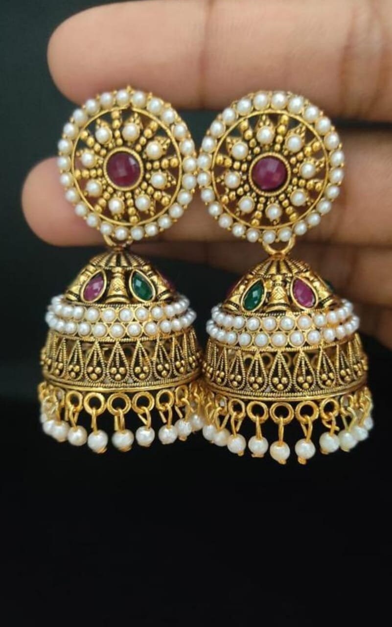 Trible Collection Traditional Indian Antique Oxidized Gold Plated Afghan Jhumka Jhumki Earrings For Women & Gilrs