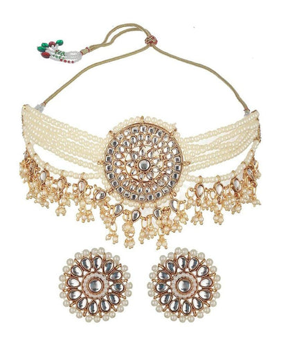 Indian Gold Plated Kundan- Studded & Beaded Necklace Choker Set With Earrings, Pakistani Gold Necklace, Kundan Wedding Bridal Jewellery Set