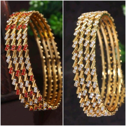 Micro American Diamond CZ Gold Plated Fashion Bangles Set, Indian Jewelry, Gold Bangles, Indian Bangles, Bracelet Set, Hand Accessories