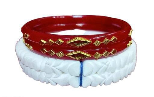 Mokor Mukh Sakha With Soru Gold Binding Pola Bangles, Shakha Pola Bangles, Red White Copper Plated Bangles, Acrylic Bangles, Bangoli Bangles