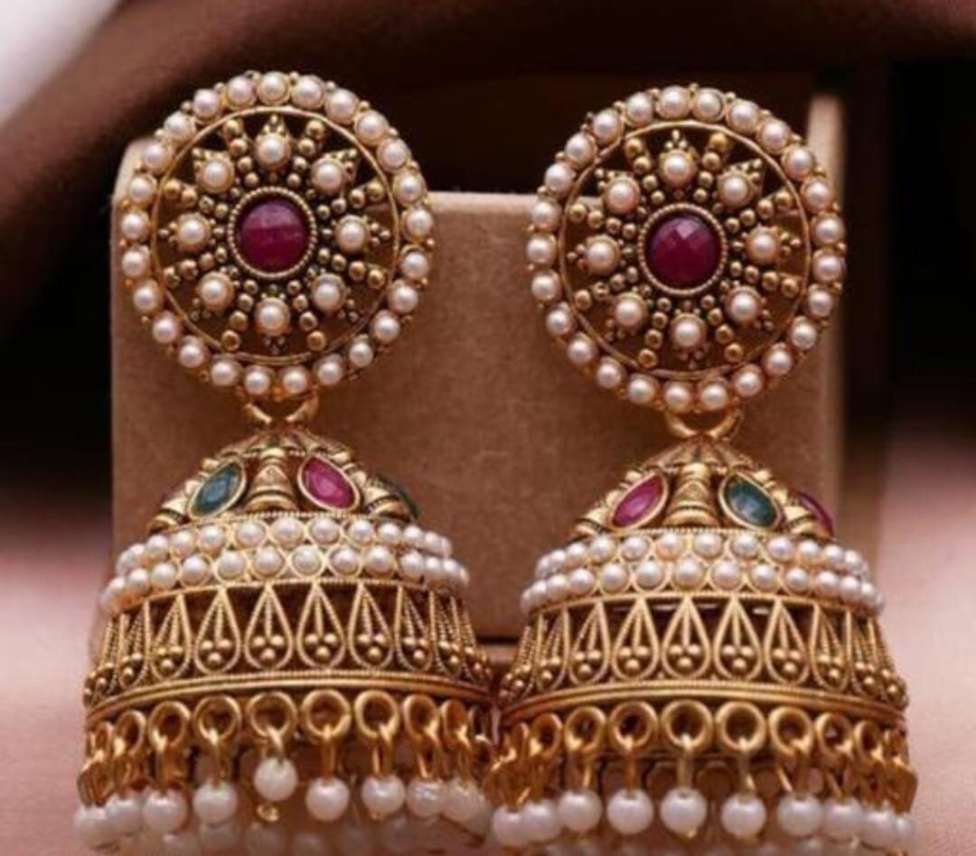 Trible Collection Traditional Indian Antique Oxidized Gold Plated Afghan Jhumka Jhumki Earrings For Women & Gilrs