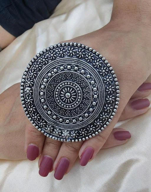 Rajasthani Largest Indian Floral Shape Oxidized Silver Plated Rings for Women & Girls