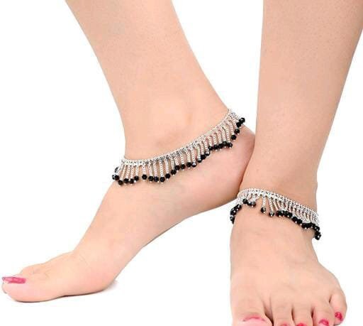 Black Oxidised Anklets/Payal With Rhodium Plating  Ghungroo Anklet Set For Women & Girls