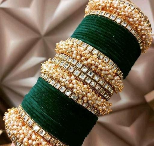 Personalized Velvet Thread Bangles Handmade Wedding Heavy Work Bangles Jewelry Indian, Pakistani Bangles Set Bridesmaid Wedding Indian Chura