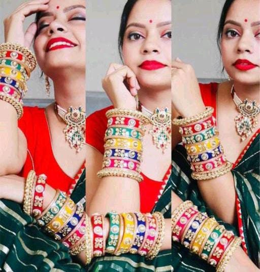 Multicolored Handcrafted Kundan Pearls Bangles/Indian Wedding Punjabi Chooda/Red Chura Bangles/ Bridal Punjabi Chura, Chura Set for Marriage