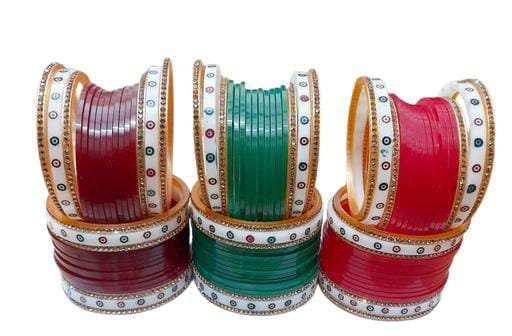 Combo Of 3 Bridal Bangle Set, Sikh Chura,Traditional Bridal Chura, Indian bangles, Red Dotted Chura, Red Punjabi Choora, Combo Pack Gift