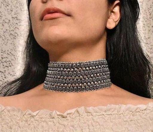 Handcrafted Silver Oxidized Long Full Necklace Piece, Antique German Silver Adjustable Jewelry, Party Wear Indian Necklace Free Delivery