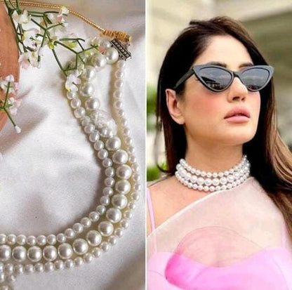 Handmade Pearls And Beaded Kundan White Tinny Choker Necklace Set, Gold Tinny Ethnic Indian Pearls Small Choker Set