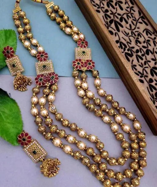 Multilayered Traditional South Indian Gold Plated Necklace Jewellery Set For Women & Girls