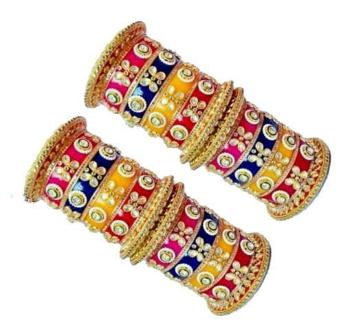 Multicolored Handcrafted Kundan Pearls Bangles/Indian Wedding Punjabi Chooda/Red Chura Bangles/ Bridal Punjabi Chura, Chura Set for Marriage