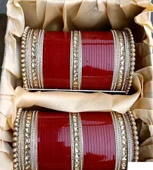 Beautiful AD CZ Bangles/Indian Wedding Punjabi Chooda/Red Chura Bangles/ Bridal Punjabi Chura Wear Red and Golden Chura Set for Marriage