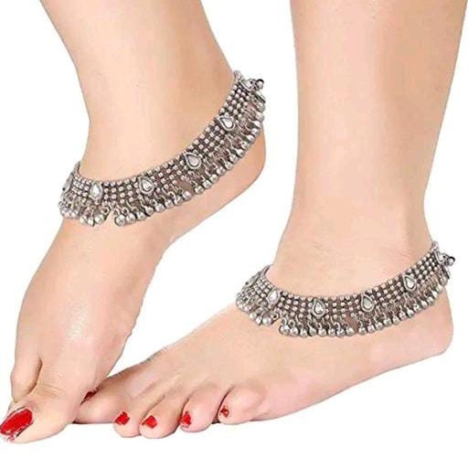 Dainty Indian Oxidized Silver Anklets: Beads, Bells & Rings- Leg Chain Payal, Ankle Bracelet with Ring, Perfect Gift for Her, Indian Jewelry