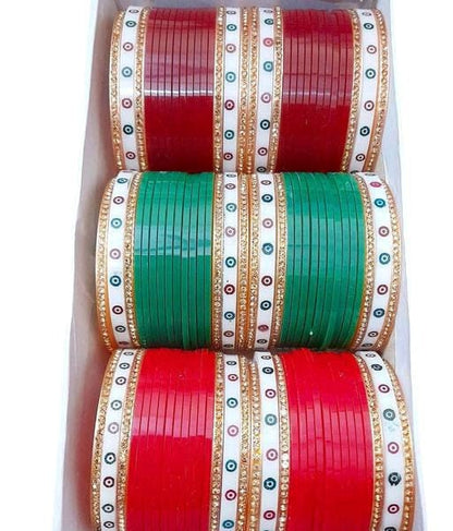 Combo Of 3 Bridal Bangle Set, Sikh Chura,Traditional Bridal Chura, Indian bangles, Red Dotted Chura, Red Punjabi Choora, Combo Pack Gift