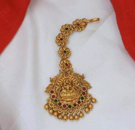 Lakshmi Temple Gold Plated Tikka Maang Tikka Gold  Bridal Maang Tikka Jewelry Antique Tikka Headpiece Wedding Tikka Pakistani Golden Tikka