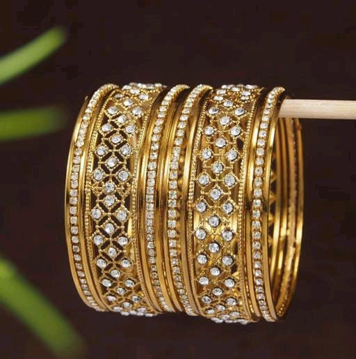 Stone Gold Metal Oxidised Bangles Set, Golden Chudiya, Ethnic Chudiya Bangles Set, Traditional Bangles, Braceler & Bangles