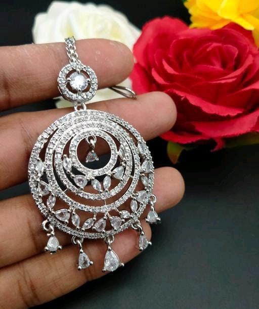 Elegant American Diamond MaangTikka- Sparkling CZ Tikka, and Maangtikka - Bridal Accessories - Handcrafted Statement Pieces