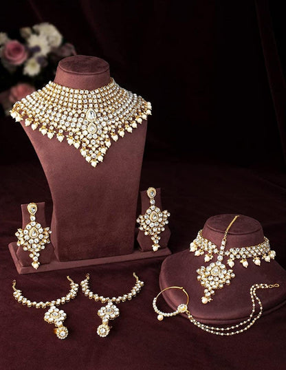 Indian Bridal Jewelry Set/Full Bridal Set/Gold Plated Kundan Necklace Set/Bollywood Jewelry/Indian Jewelry/Kaanchain Earrings/Wedding Set