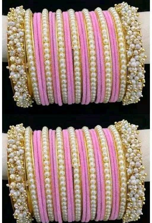 Baby Pink Colour Bridal Gold Metal  Bangles Set, Golden Chudiya, Ethnic Chudiya Bangles Set, Traditional Bangles, Braceler & Bangles