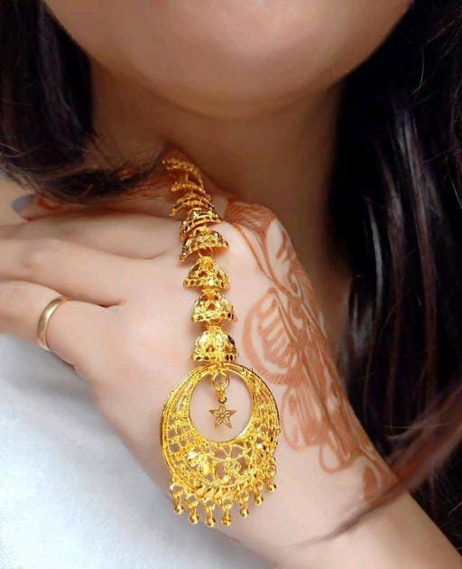 Antique Gold Plated Maang Tikka with Cubic Zirconia CZ | Temple Jewelry | Handmade South Indian Jewelry | Gift For Her